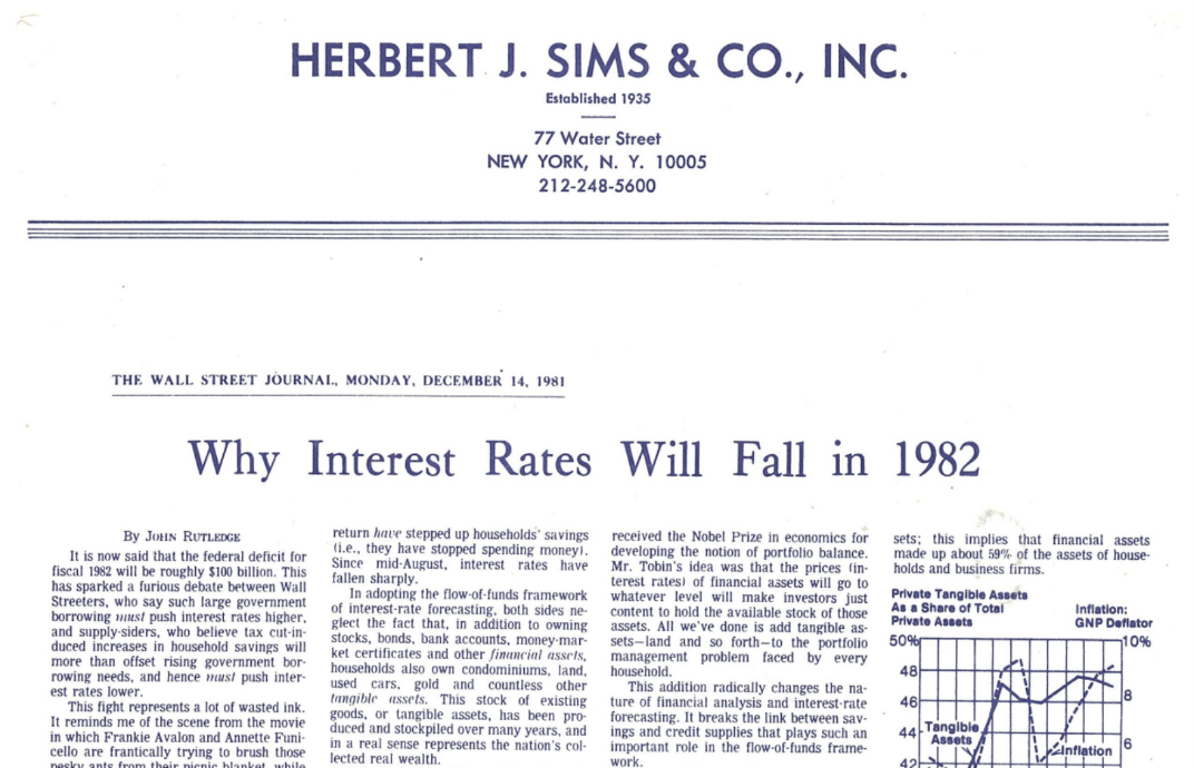 Why interest rates will fall in 1982